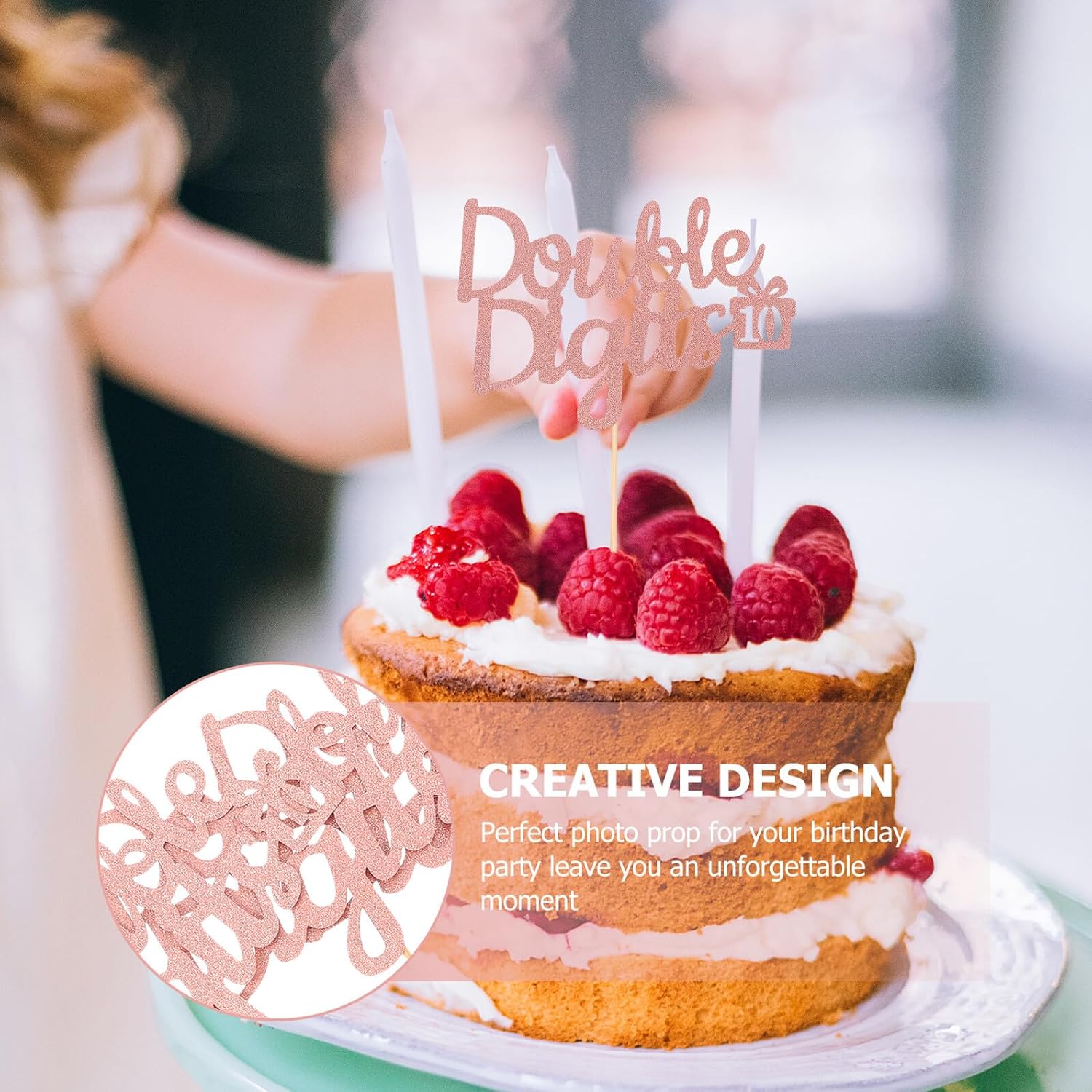 10th Birthday Cake Topper Double Digits Cake Inserts Rose Gold Non-edible Cupcake Toppers for Birthday Party Decoration 5pcs Set