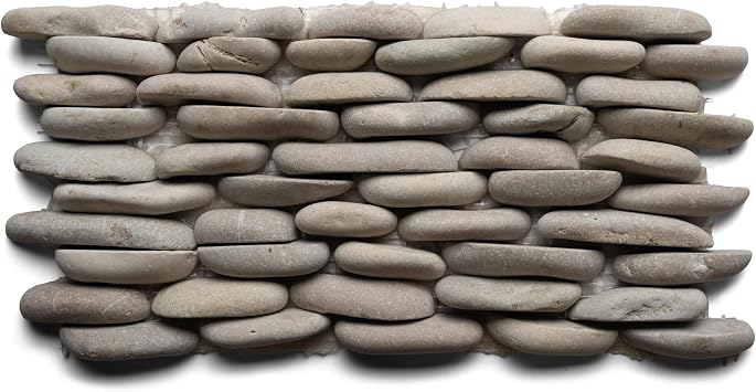 CNK Tile Java Tan Standing Pebble Tile - 12" x 6" Natural Stone for Shower Walls Backsplashes & Wall Decor - Eco-Friendly Mesh Backing Hand-Sorted Stones - Durable & Easy Maintenance - Pack of 1