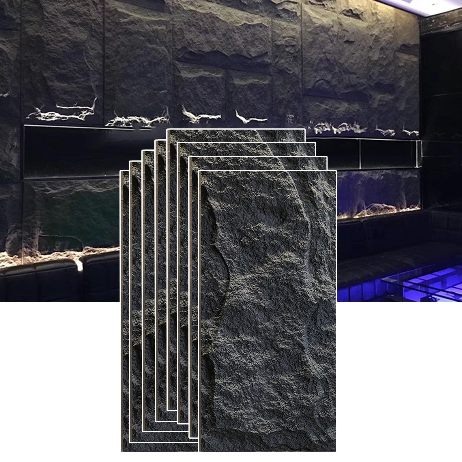 szt. paneli ściennych 3D z naturalnego kamienia do wnętrz, dekoracyjnych, imitujących kamień, paneli ściennych 3D z kamienia do użytku na zewnątrz, wodoodpornych (czarnych)