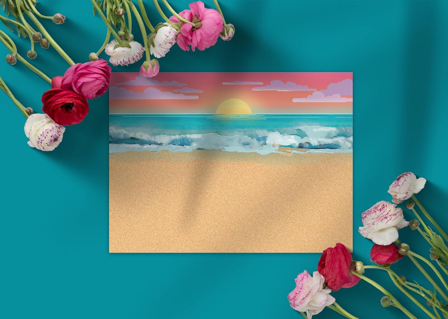 Stonehouse Collection Beach Sunset Note Card Set - 10 Boxed Cards - Ocean Shore Note Cards - (Beach Sunset)