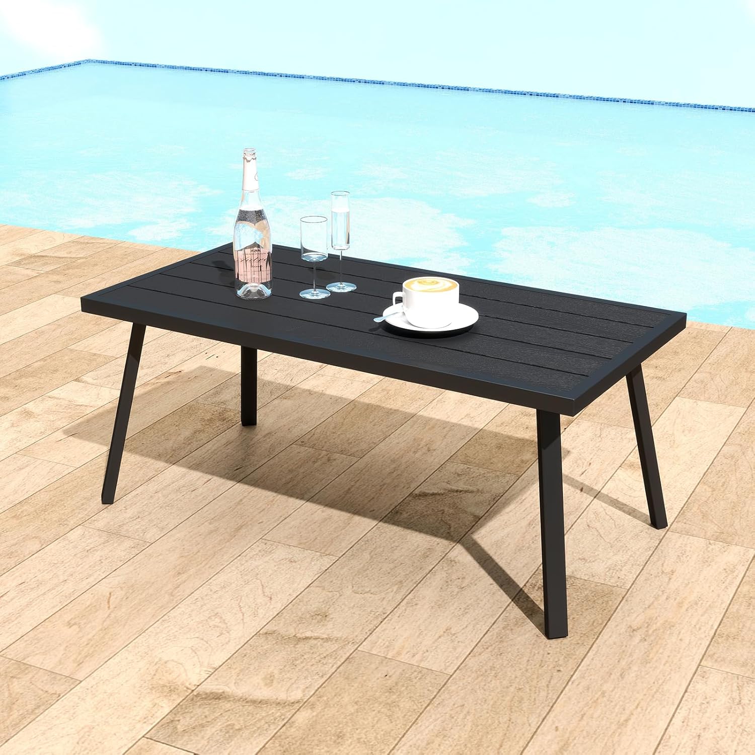 Helios&Hestia Small Rectangle Iron Outdoor Coffee Side End Table for Patio, Deck, Backyard, Garden, Poolside, Black