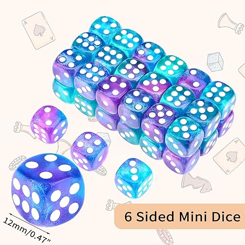 Miniatura 92 de Juego de 36 dados mini de 0.472 in, 6 caras, juego de dados con patrón de perlas, 6 dados estándar para Yahtzee, Bunco o enseñanza de matemáticas