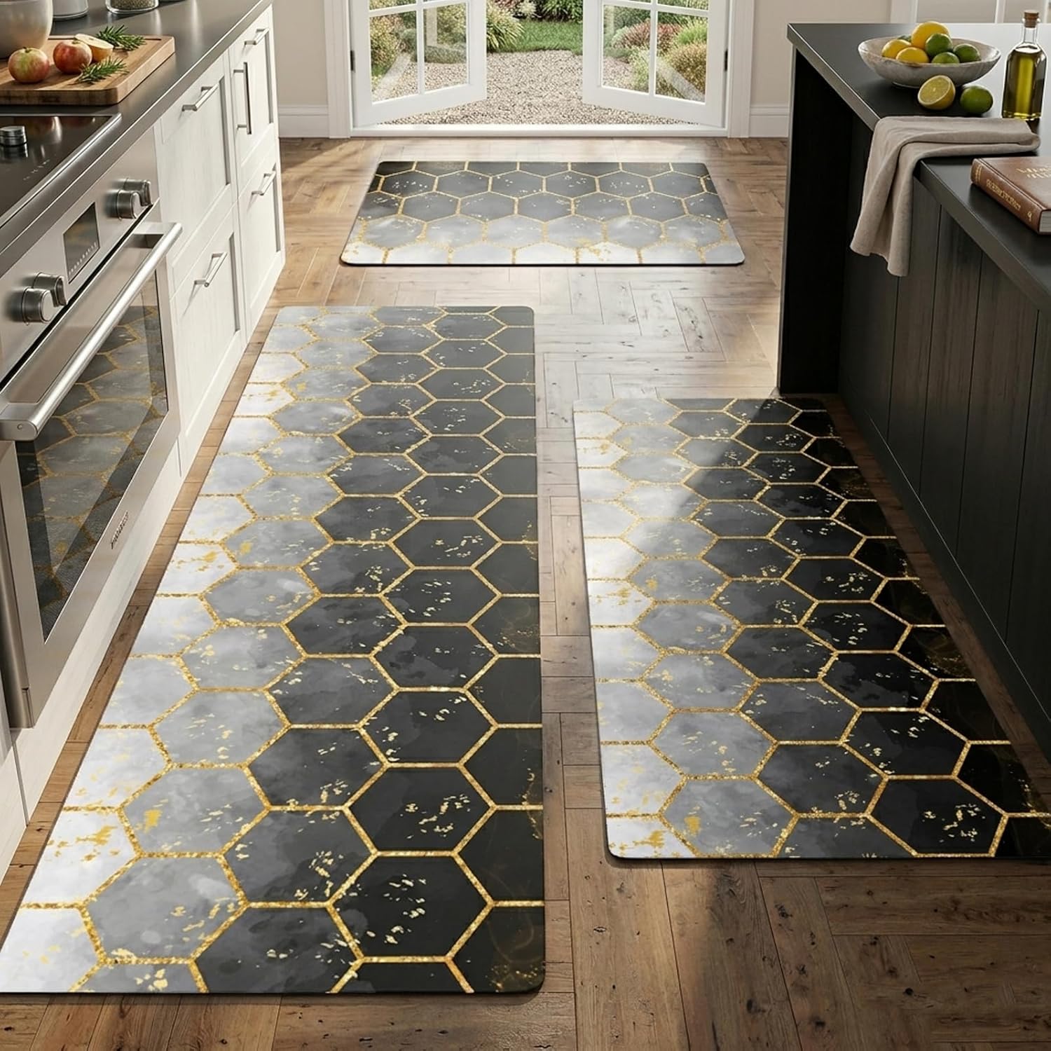 Kitchen Mats for Floor 3 Pieces Set, Non Slip Cushioned Runners Waterproof Comfort Kitchen Rugs and Mats Farmhouse Chef Mat Carpet for Sink and Stove Combo, Laundry Room, Hallway, Entryway, Bathroom