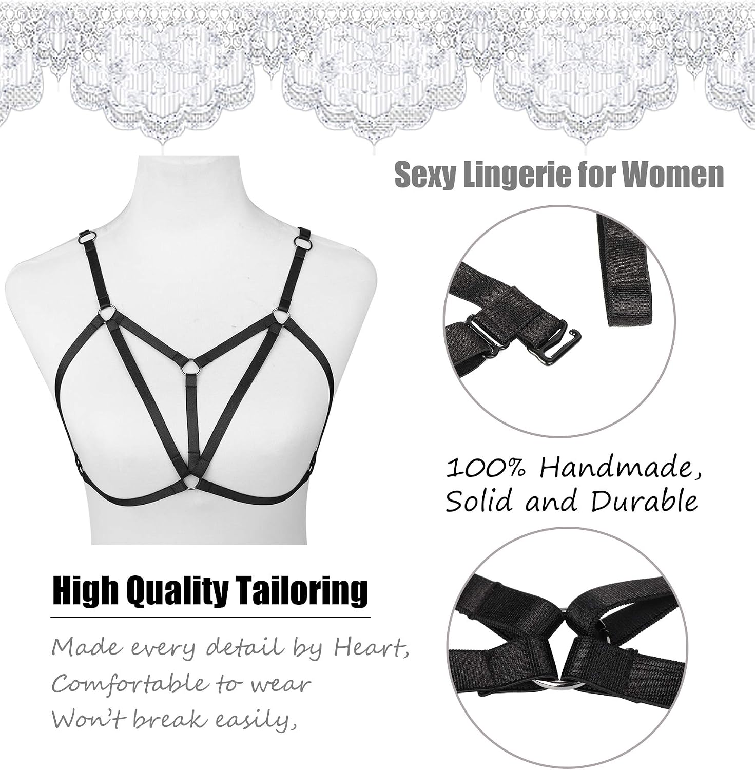 FIBO STEEL 4 Pcs Womens Strappy Cage Bra Sexy Bra Harness for Women