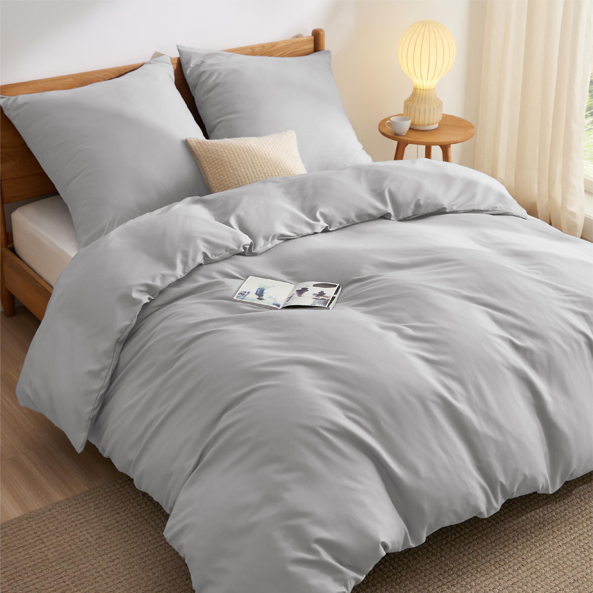 BEDSURE Bettwäsche 200x200 3teilig Silbergrau - 1 Bettbezug 200x200 cm + 2 Kissenbezüge 80X80 cm, ÖKO-TEX Bettwäsche-Sets Grau Polyester Mikrofaser mit Reißverschluss