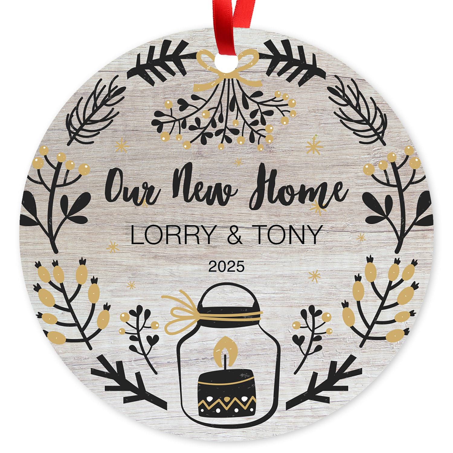 Soul Décor Custom Christmas Ornament 2025, Our New Home 2025, Velvet Pouch and Red Ribbon Included, Large 3.75" ACM Round Ornament, Made in The USA