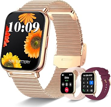Iaret Smart Watch Answer/Make Calls, Smart Watches for Women, Fitness Tracker with Heart Rate Sleep Monitor Pedometer Calories, Waterproof Fitness Watch for Android iPhone Rose Gold