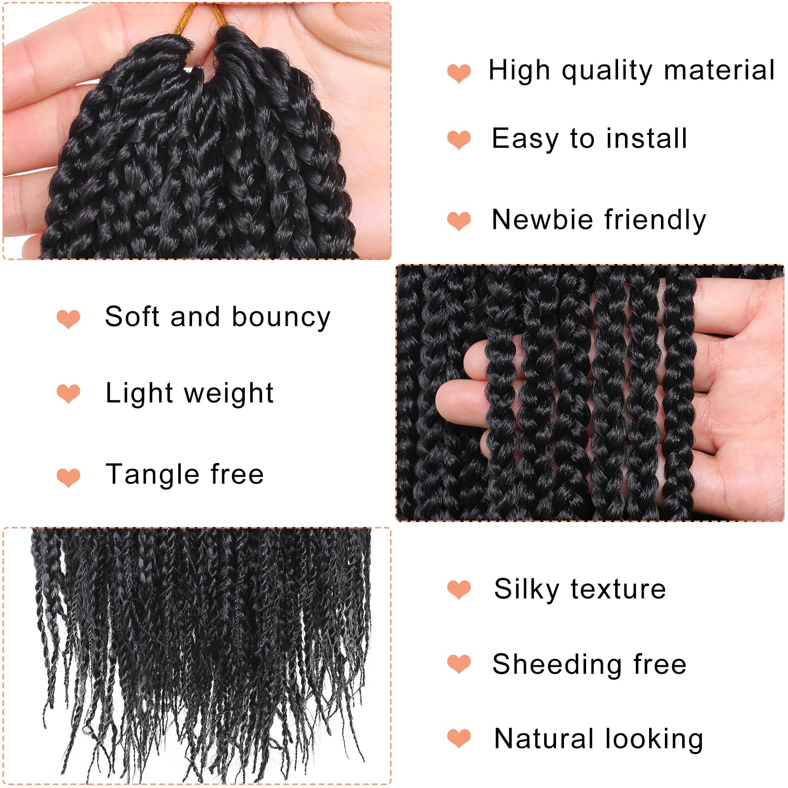Xtrend 14 Inch 8 Packs Box Braids Crochet Hair 144 Strands Pre-looped Knotless Medium Box Braids 3X Bohemian Braiding Hair Extensions Synthetic Crochet Hair - Image 3