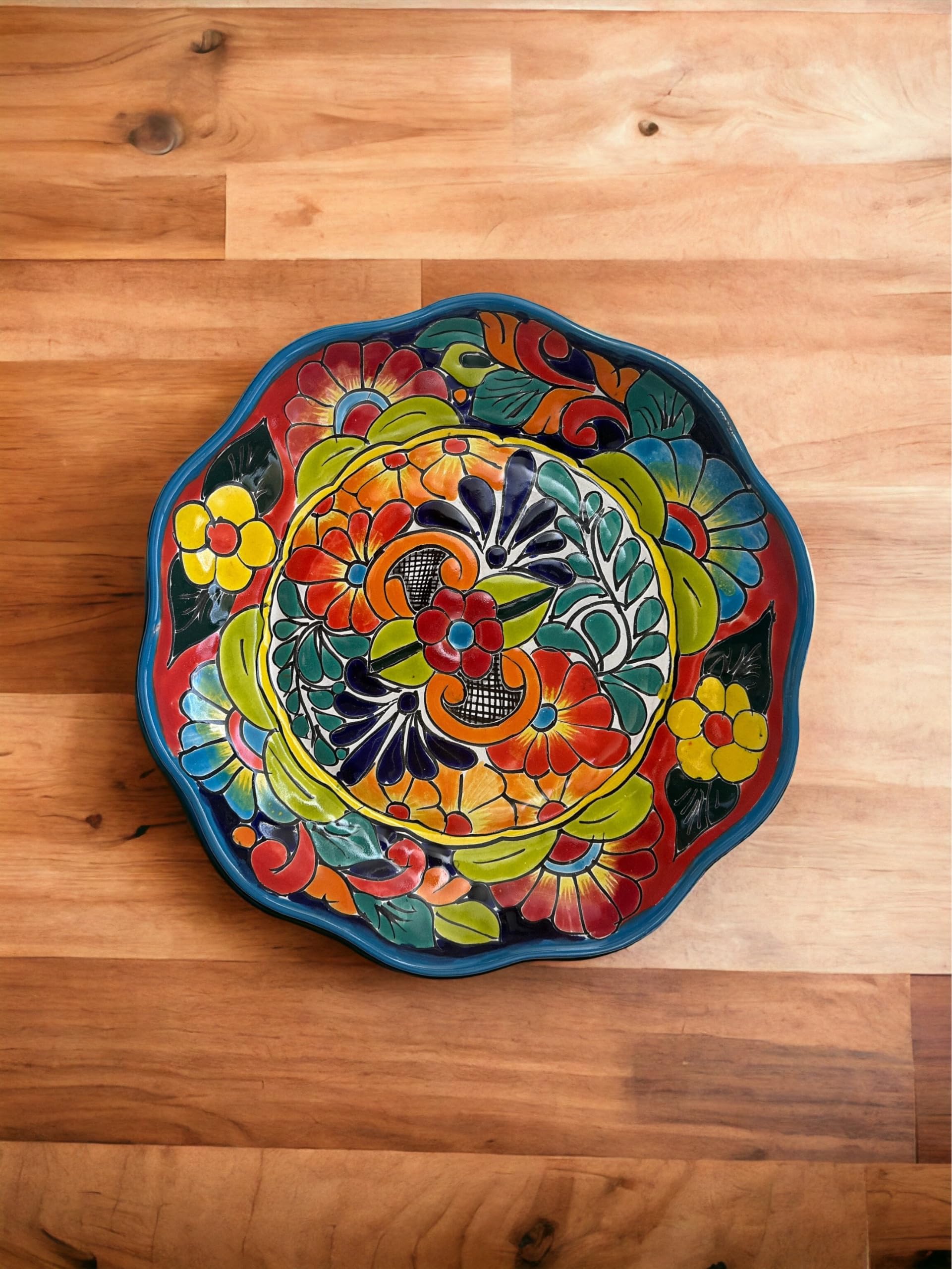 Generic Artistic Talavera Floral 12x12 Platter - Handmade Mexican Ceramic, Food Safe