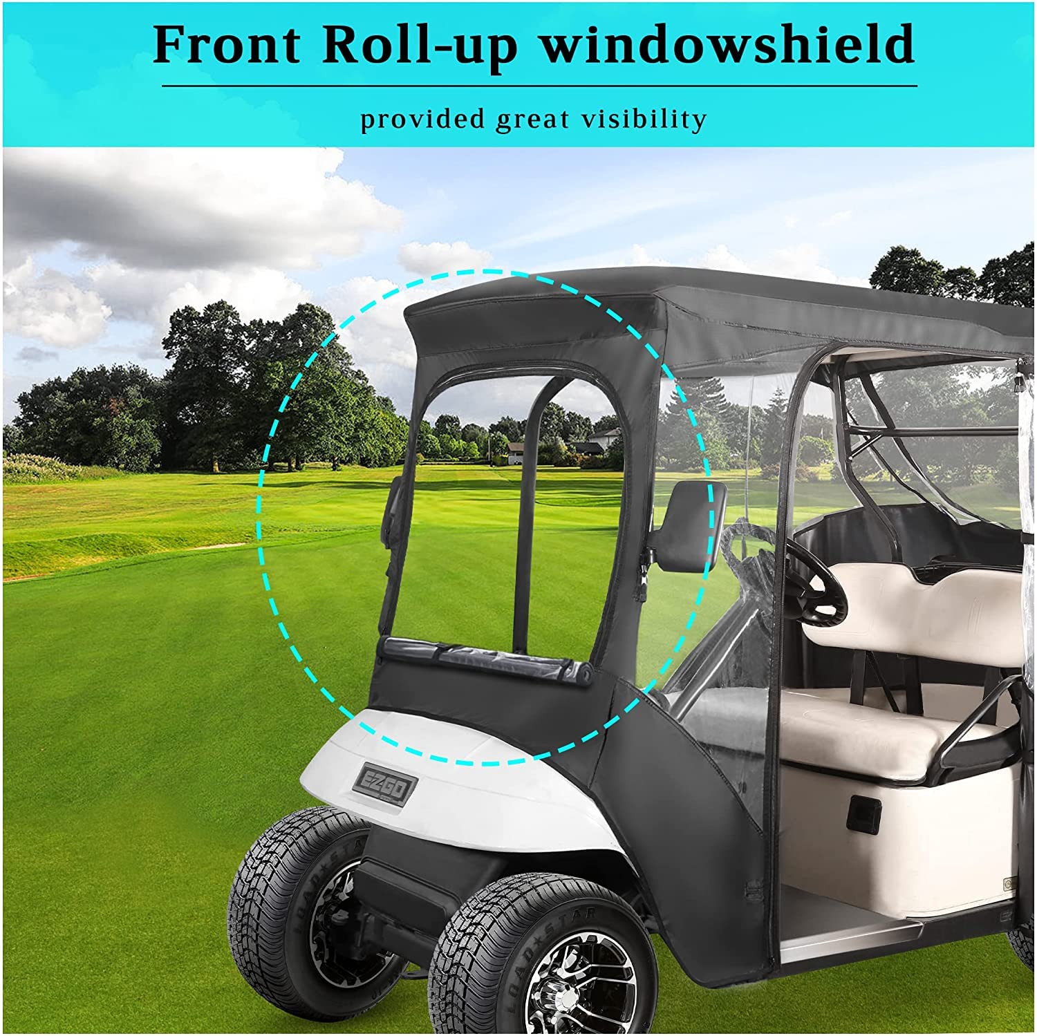 10L0L 2 Passagier Golfwagen Gehäuse Abdeckung für EZGO TXT RXV Golf Cart, 4-seitiges klares Fenster wasserdichte Golfwagen Fahren Regen Abdeckung, Schwarz