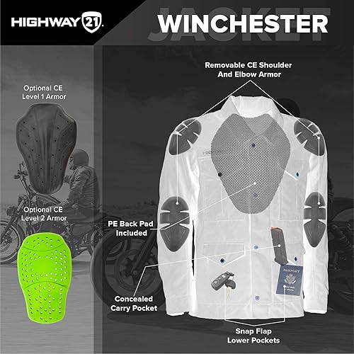 Miniatura 6 de HIGHWAY 21 Winchester - Chaqueta para hombre, equipo de motocicleta de calle, ropa de equitación resistente, carcasa exterior de poliéster y nailon