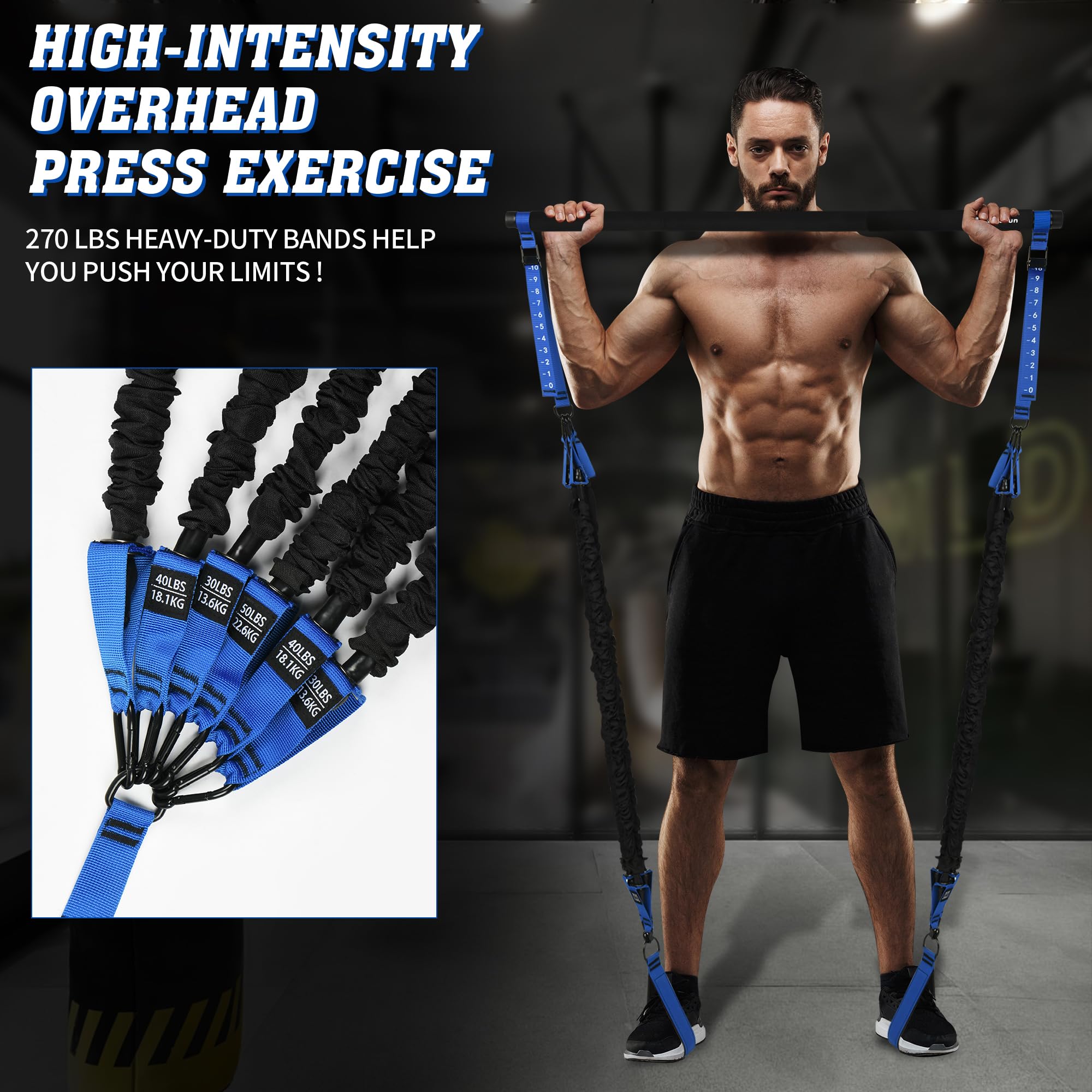 Barra portatile per pilates e fascia di resistenza con maniglie, include ancoraggi per porta, cinturino per caviglia e cinghie di estensione, con poster fitness e video