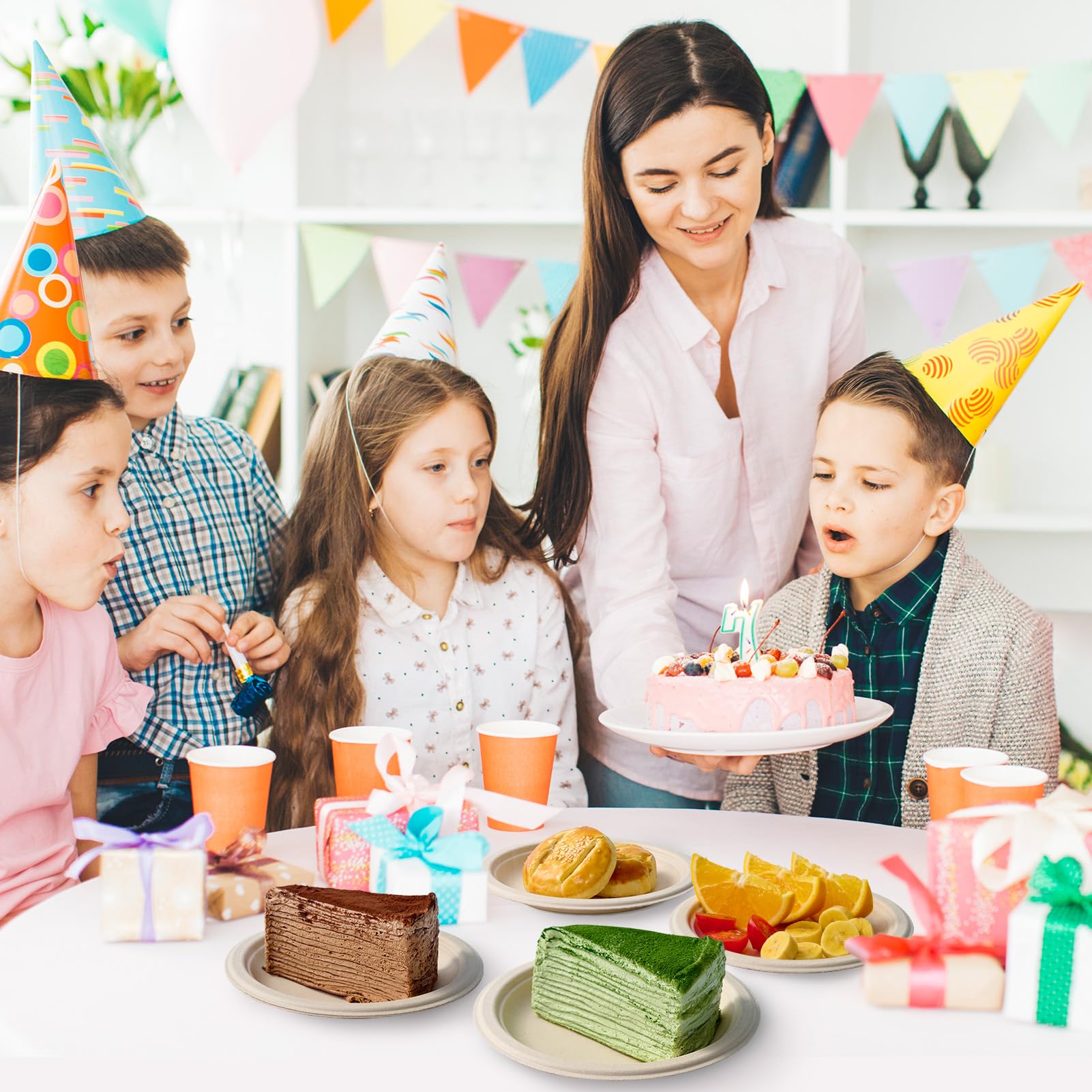 ECOLipak Kompostierbare kleine Einweg-Pappteller, 15,2 cm, recyceltes Zuckerrohr, Bagasse, biologisch abbaubar, strapazierfähig, Mini-Dinner, Vorspeisen, Kuchen, Dessertteller für Partys (Natur)