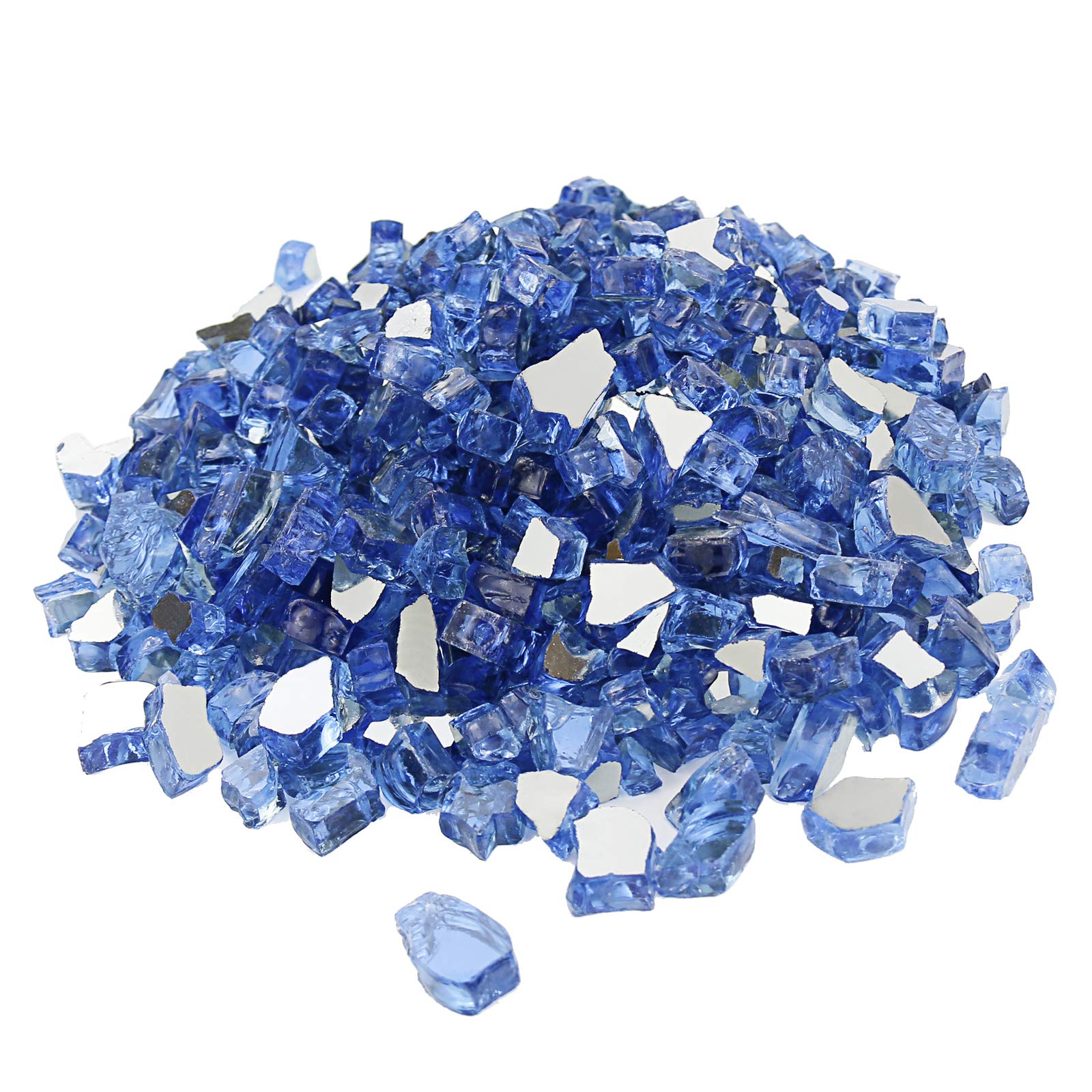Hisencn Fire Glass 1/2 Inch - Pacific Ocean Blue Reflective Tempered Fire Glass Rocks for Fire Pit, Outdoors and Indoors Natural or Propane Fireplaces, Fire Bowls Landscape Decoration, 10 Pounds