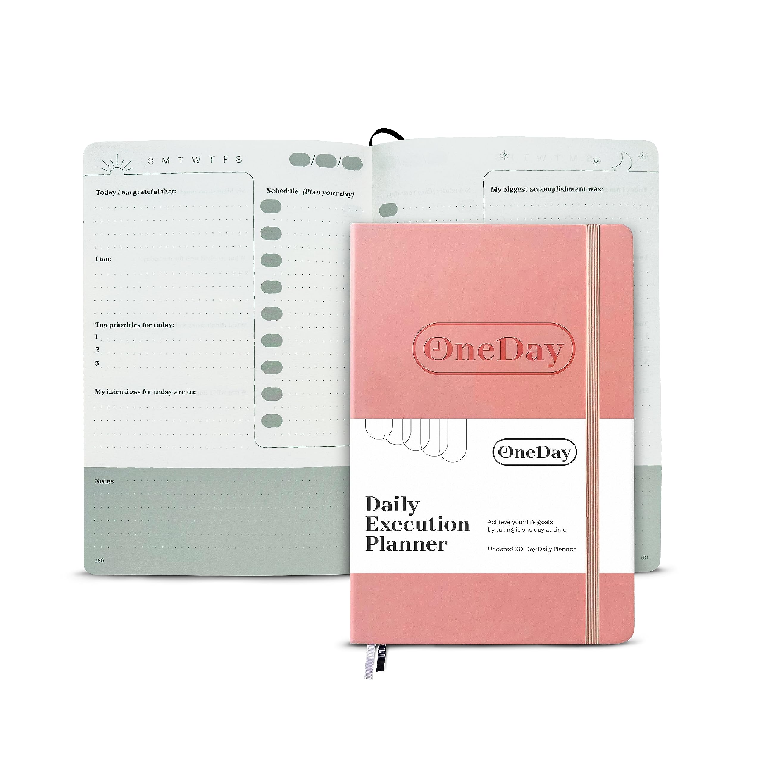 One Day - Daily Execution Planner - Perseverance Pink - Undated Daily Journal With Positive Quotes - Goal Getter Notebook for Self Improvement - Weekly Organizer With Faux Leather Hard Cover