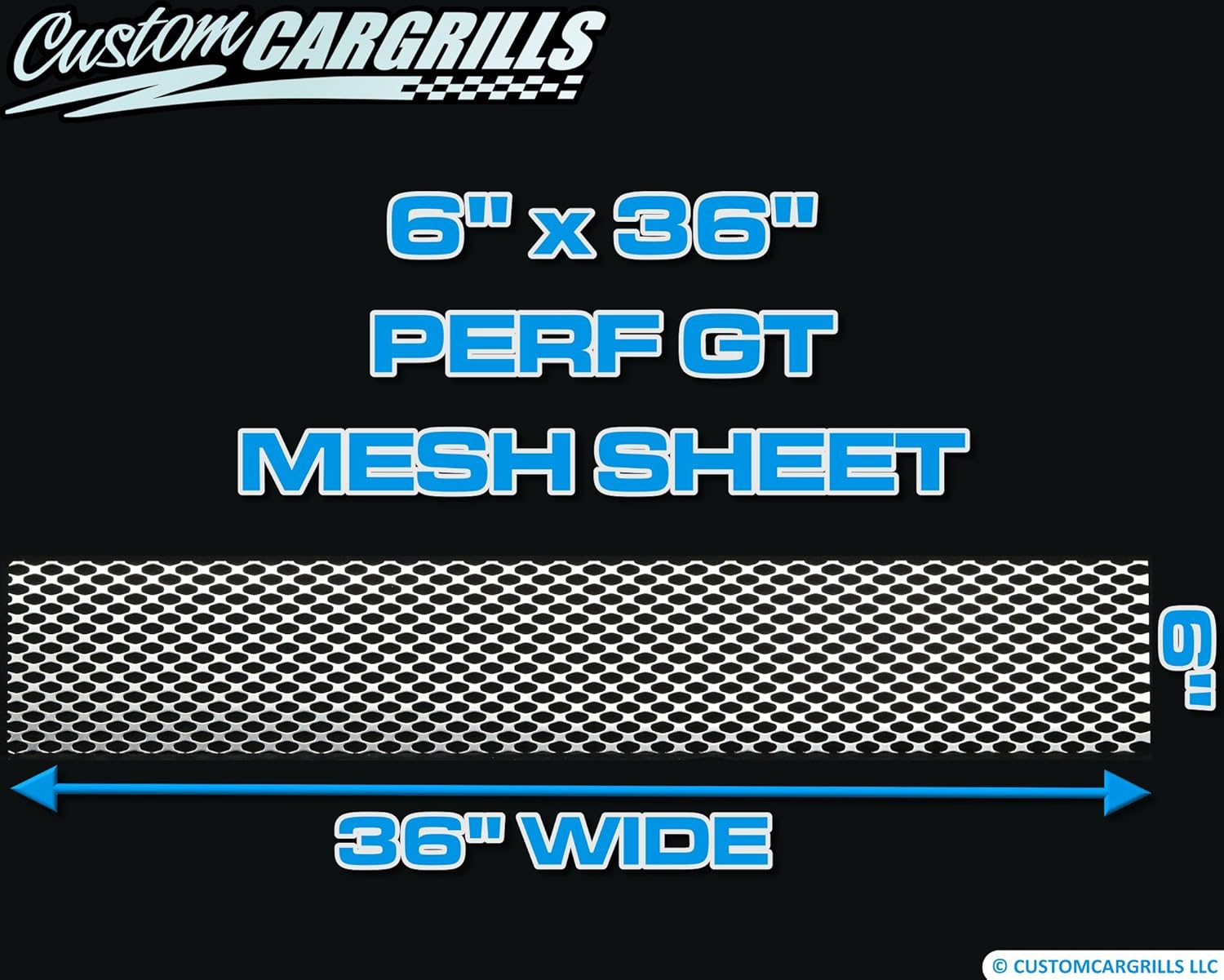 customcargrills 6"x36" Perforated GT Grill Mesh Sheet - Silver - Shipped Flat, 0.37 x 0.75 inch ellipse hole opening, 0.065" thick raw Aluminum, Made in USA