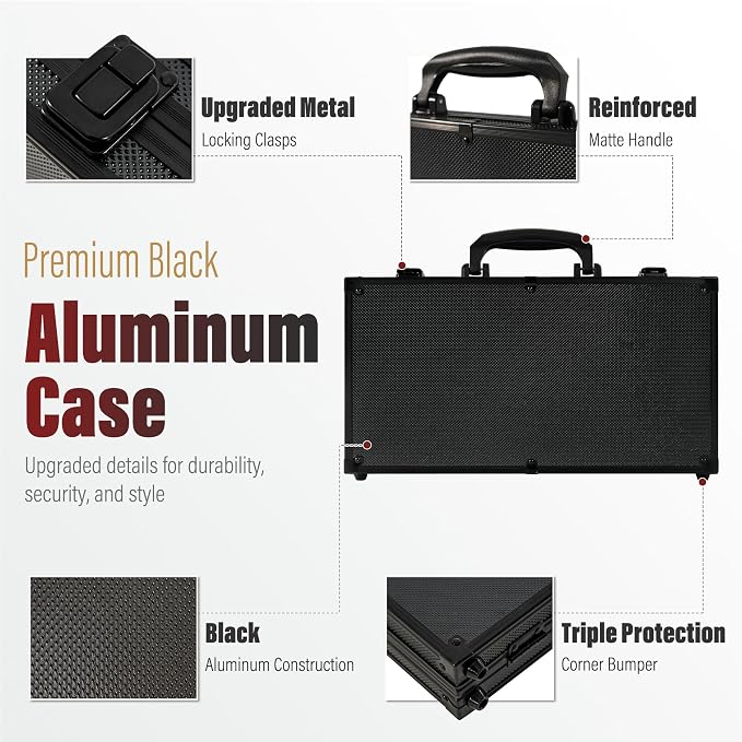 Fichas de Póker Polar Aurora, Juego de 300 fichas negras doradas, caja de aluminio miniatura 4