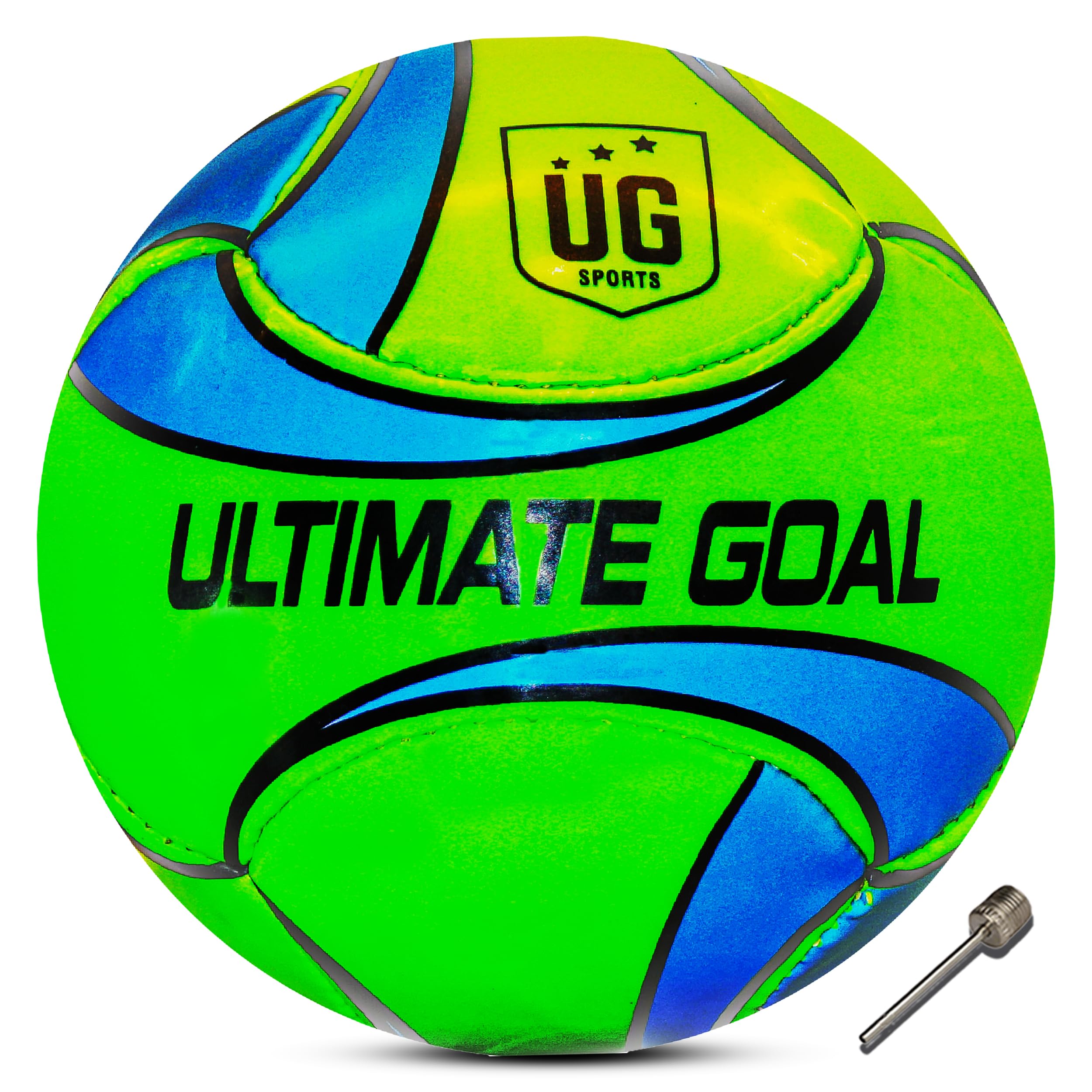 UG Sports Machine Stitched Football for Kids and Teens |Suitable for Hard Ground Without Grass, Training | Professional Soccer PVC Head Shooter Football Size- 3 (Green&Blue)-image-12