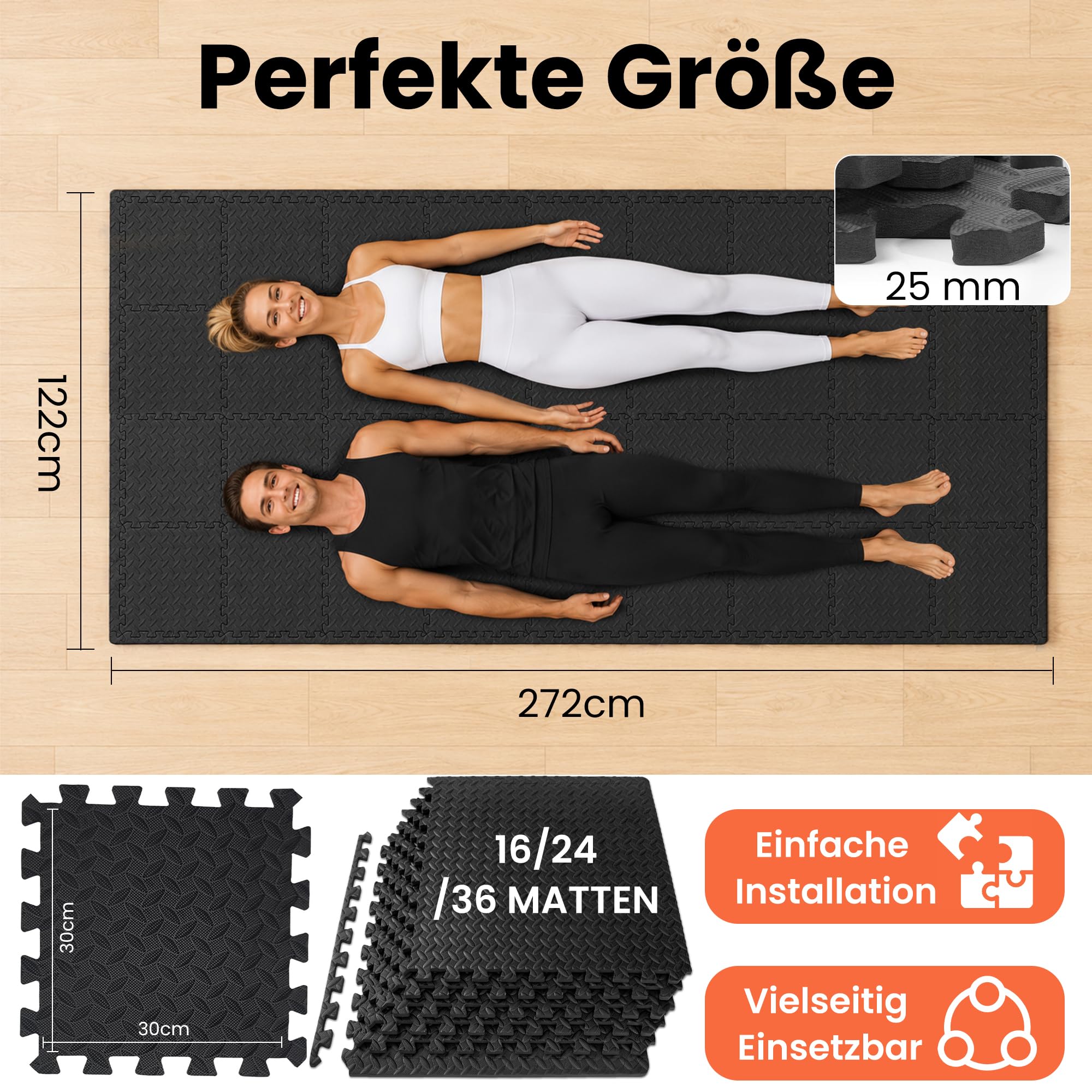 Bodenschutzmatte fitness Set, 16/24/36 Bodenmatte Sportmatte Fitnessmatte Gymnastikmatte, Rutschfeste Schutzmatten Fitnessraum, EVA Fallschutzmatten [31x31cm]