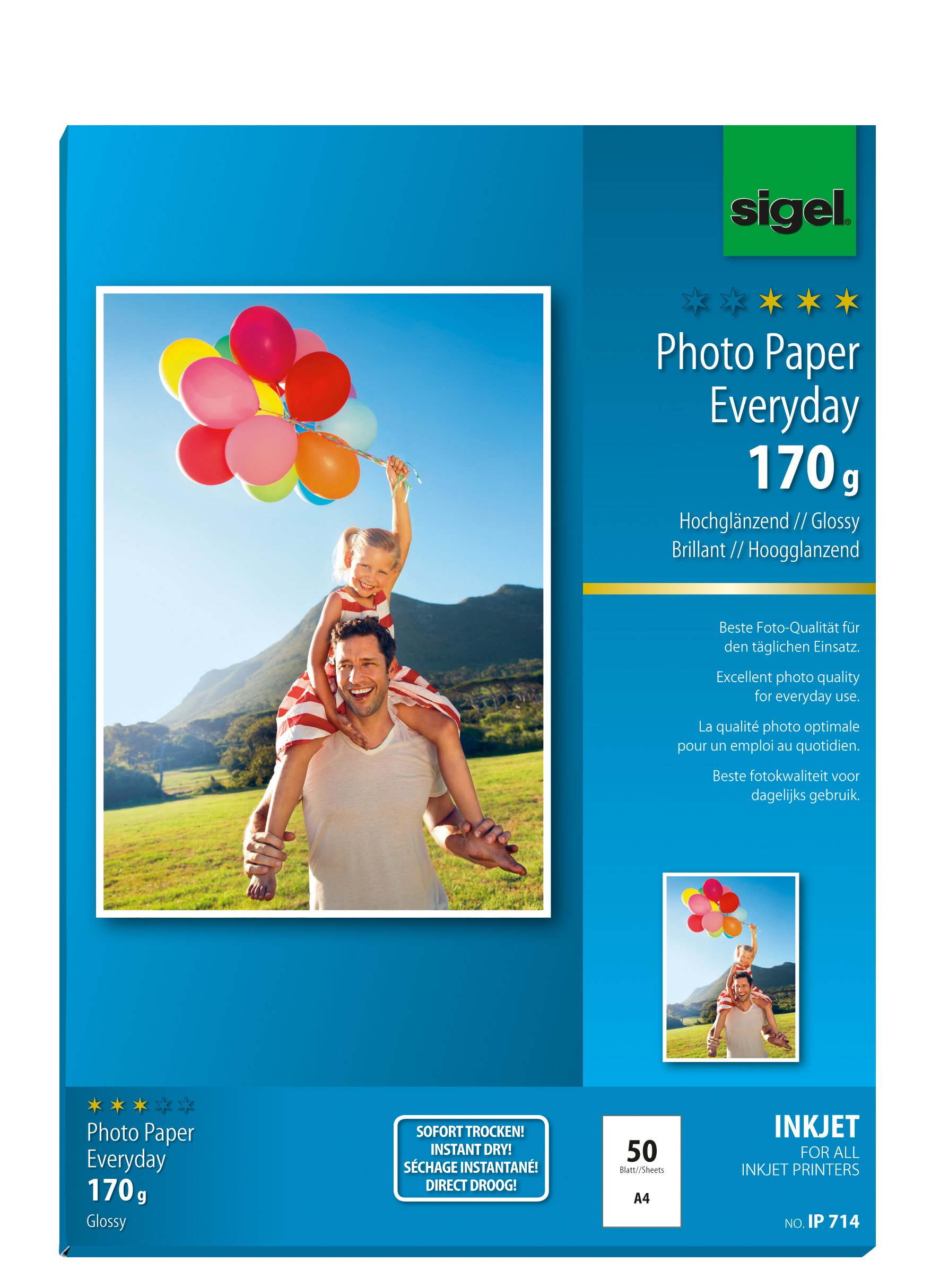 SIGEL IP714 Everday Photo Paper, InkJet, glossy, 170 gsm, A4, 50 sheets, white