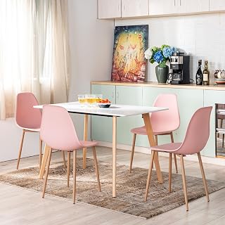 FurnitureR Juego de 4 sillas de Comedor escandinavas, Cojines de Material PP+Patas de Metal de Color Roble, Impermeables y fáciles de Limpiar, adecuadas para Comedor, Sala de Estar, Cocina, Rosa