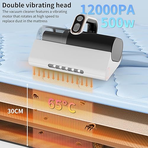 Miniatura 5 de Aspiradora de colchón, aspiradora de cama de 12 kpa con doble taza de polvo, aspiradora de sofá profundo con iluminación y cepillo rodante,