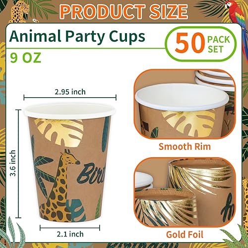 Miniatura 2 de DYLIVeS Vasos de papel de cumpleaños de animales, vasos desechables de safari en la selva, copas tropicales de verano de bosque salvaje, tazas de