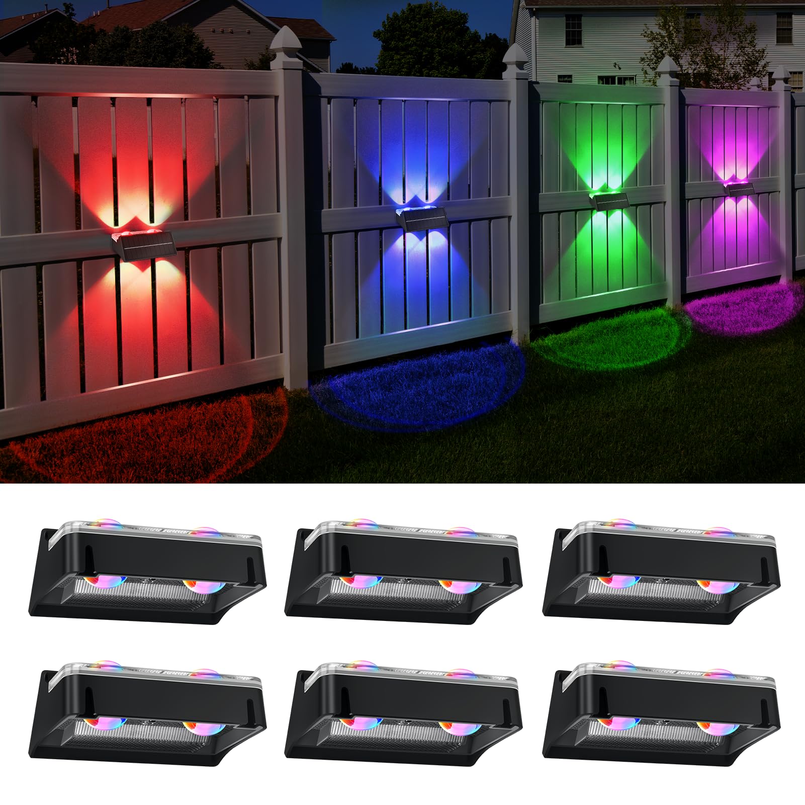 Kerry Outdoor Solar Fence Lights, Up and Down, 11 Modes, IP65, 6 Pack