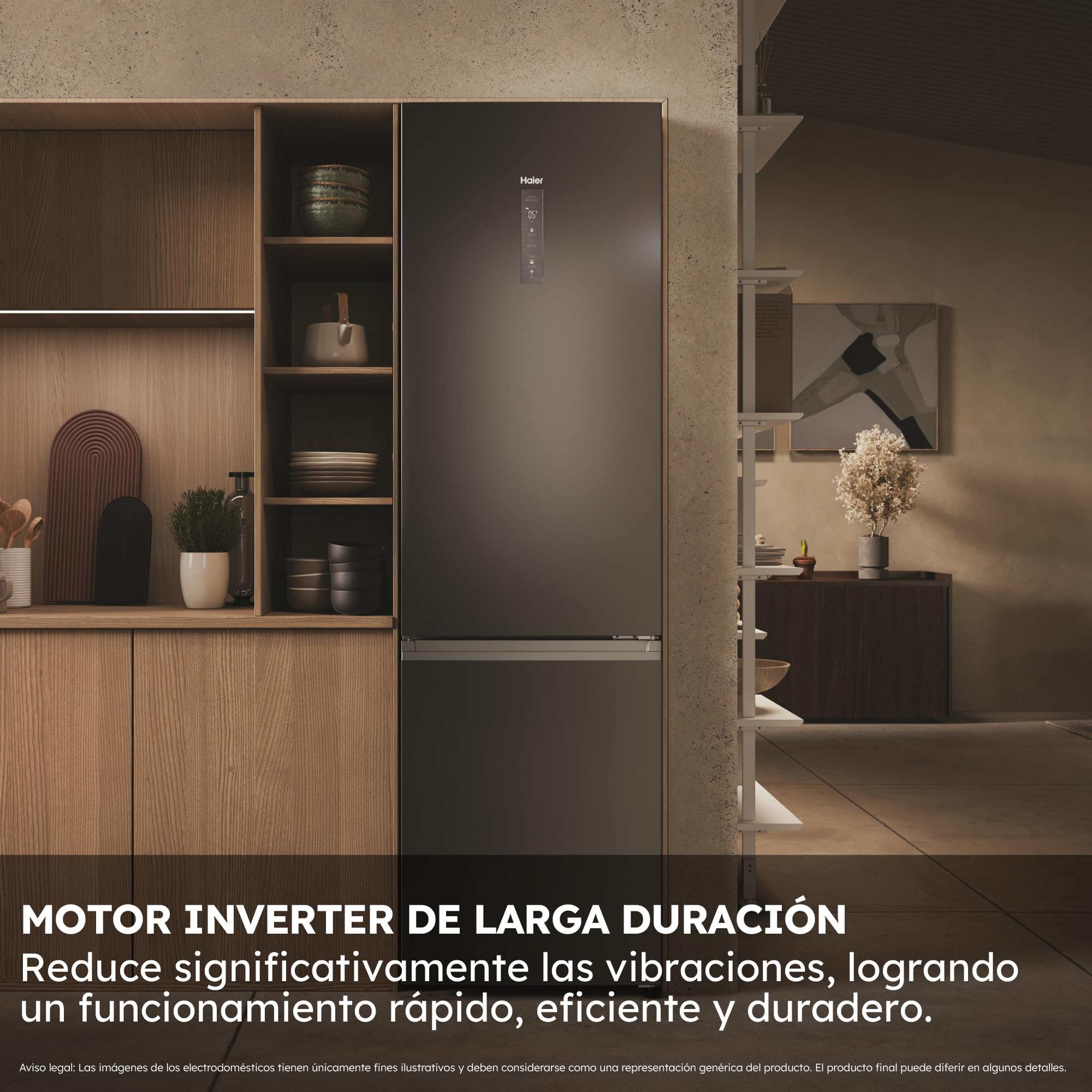 Haier 2D 60 Series 3 Pro HDPW3620CNPD - Frigorífico Combi, Funciones inteligentes, Conexión WIFI, Motor Inverter, Cajón My Zone Pro, Total No Frost, Ancho 60cm, 406L, Iluminación LED, Dark Inox