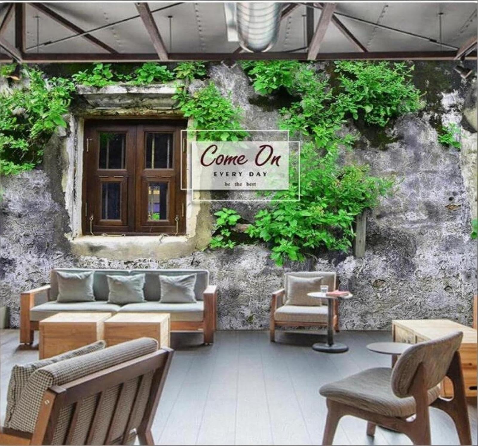 XLMING Plants Landscape Vintage Brick Wall Vines 3D Wallpaper Luxury Silk Study Dining Feature Sofa Grey Bedroom Living Room Tv Decorative Wall-150cm×105cm