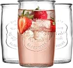 Glaver's Highball Ensemble de lunettes 4 – 20oz Artistique glacé Joli bleu – Verrerie vintage avec logo embossé – Verres à boisson pour l'eau, jus, cocktails.