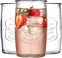 Vista 5 de Glaver's - Juego de 4 vasos de vidrio auténticos Mason Vintage - Vasos transparentes para cócteles, agua, jugo - Vasos vintage con relieve