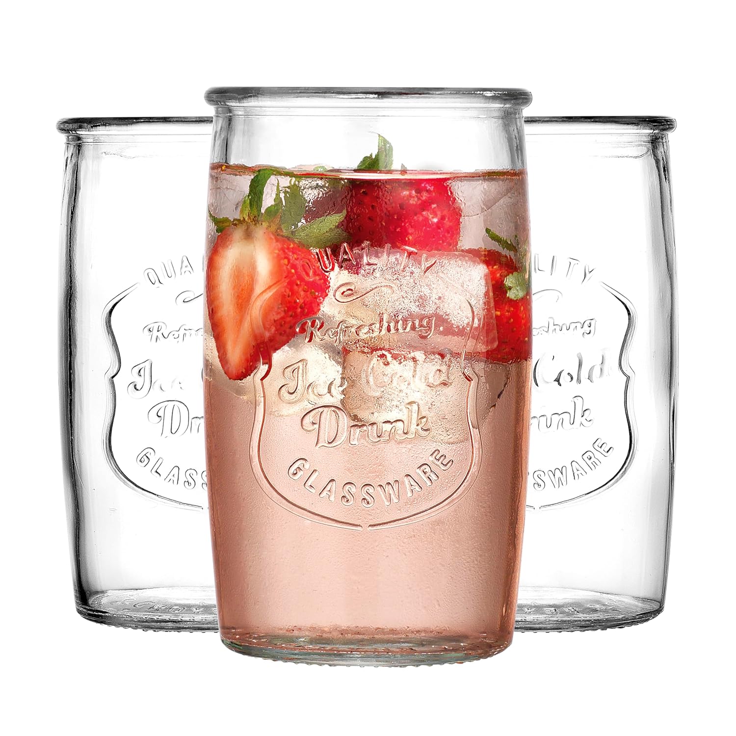 Glavers Drinking Glasses Set of 4 Vintage Italian Style Elegant 20 Oz Clear Tumbler Glassware Set Genuine Artisan-Made