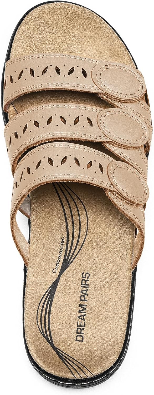 DREAM PAIRS Women's Slide Sandals Comfortable Arch Support Casual Walking Sandals Adjustable Straps Slip On Low Wedge Flat Sandals - Image 7