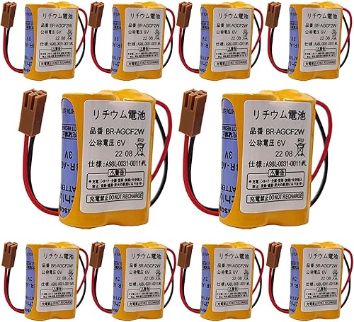 KraToz (10 piezas BR-AGCF2W / A98L-0031-0011 6V 2200mAh PLC batería de repuesto para sistema Fanuc con enchufe marrón