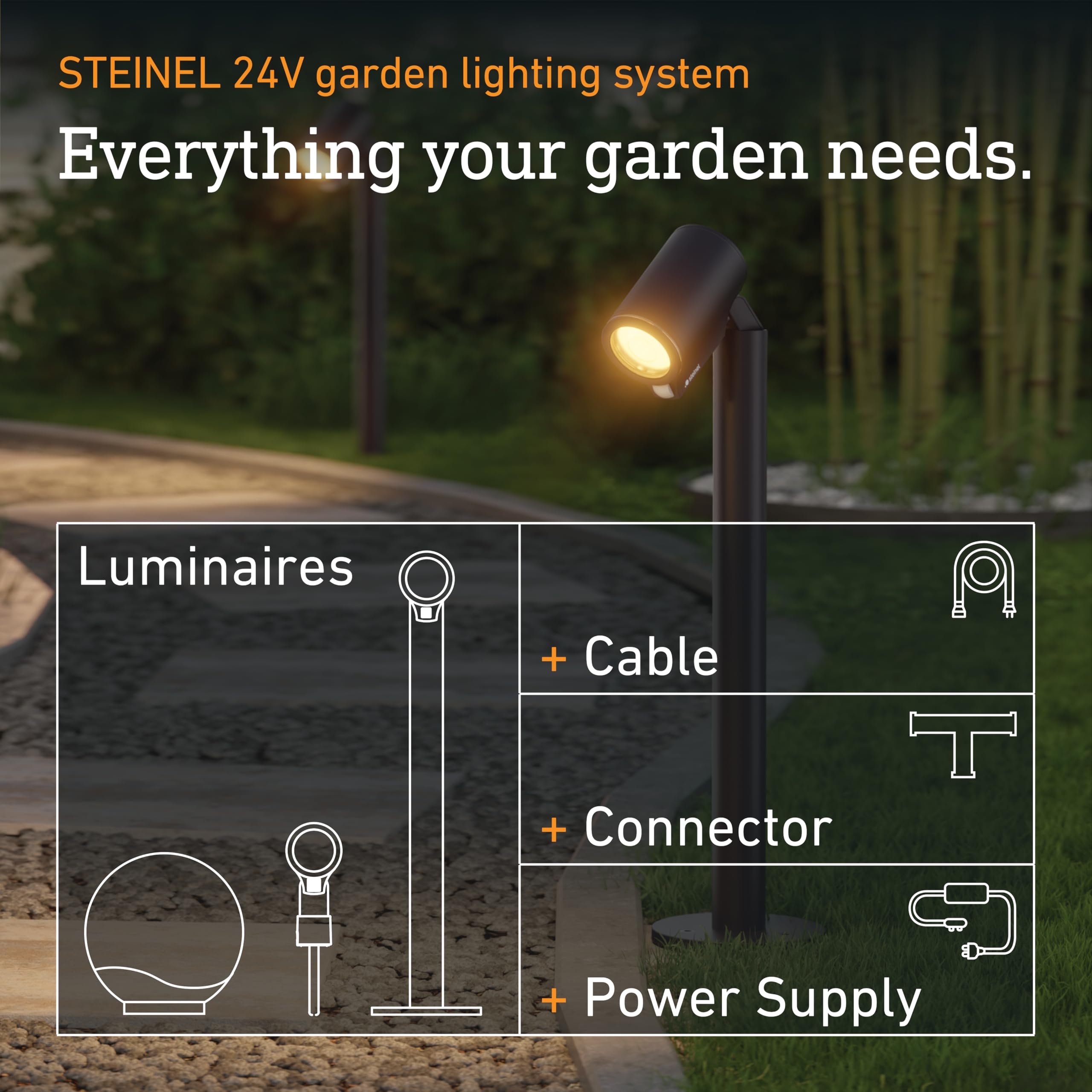 Steinel Zewnętrzna lampa słupkowa Spot Way C 24 V, RGBWW, 16 mln kolorów, czujnik zmierzchu, ściemnialny LED-reflektor ogrodowy, sterowanie aplikacji, Plug & Play, IP65