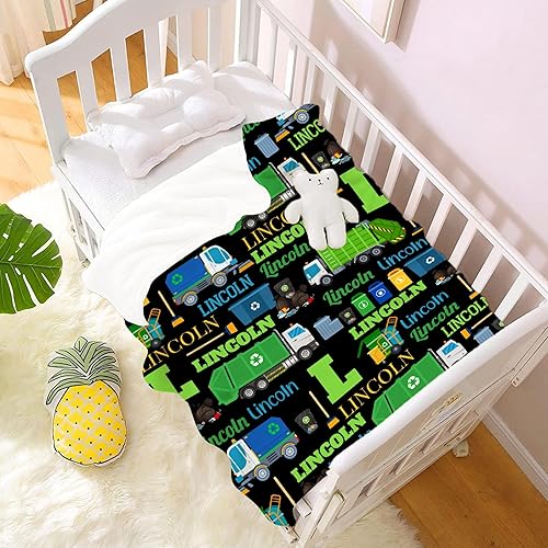 Miniatura 7 de Buyyet Manta de regalo personalizada con nombre, camión de basura para niños, manta de franela de forro polar suave para cama, sofá al aire libre,