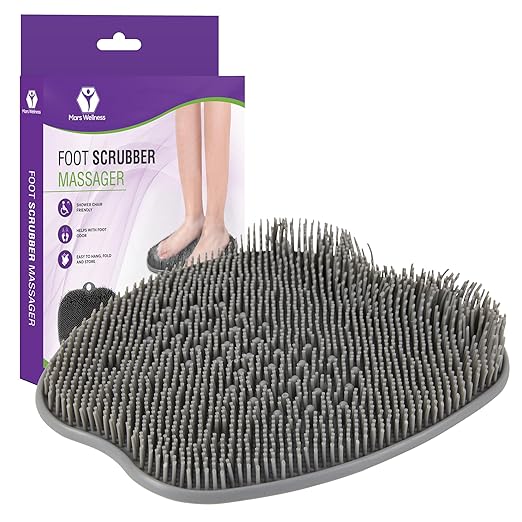 Shower Foot Scrubber and Massager - Foot Scrubber in Shower - Suction Foot Scrubber - Cleaner and Massager Mat - Improves Circulation - Easy to Store - Gray