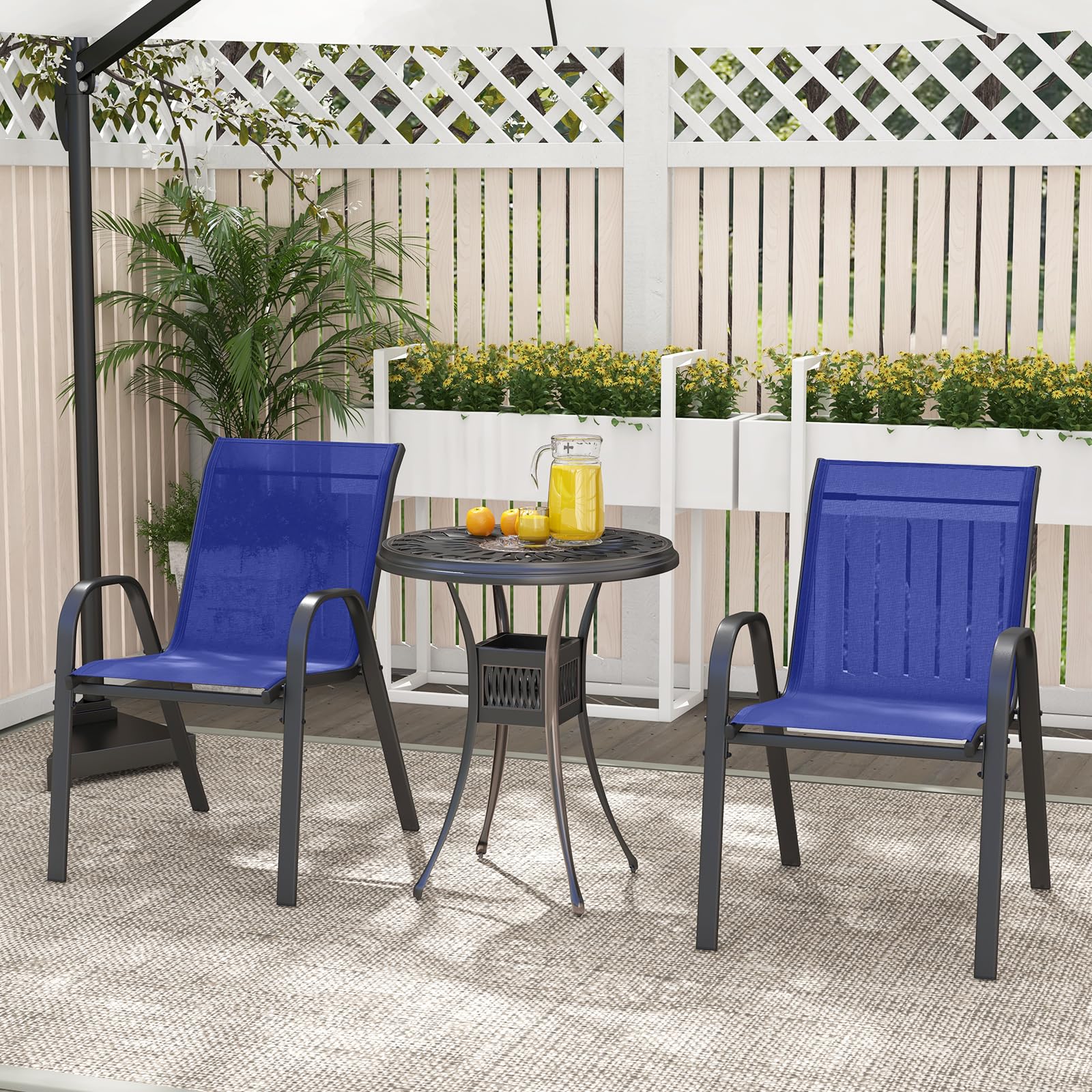 Salon De Jardin 3 Pièces GIANTEX - 2 Chaises + Table, Textilène Gris, Pour Balcon Ou Terrasse