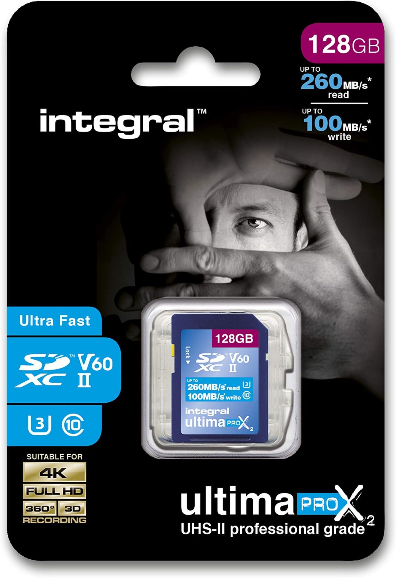 Integral 128GB UHS-II SD Card V60 Up to 260MBs Read and 100MBs Write Speed 1733X SDXC Professional High Speed Memory Card