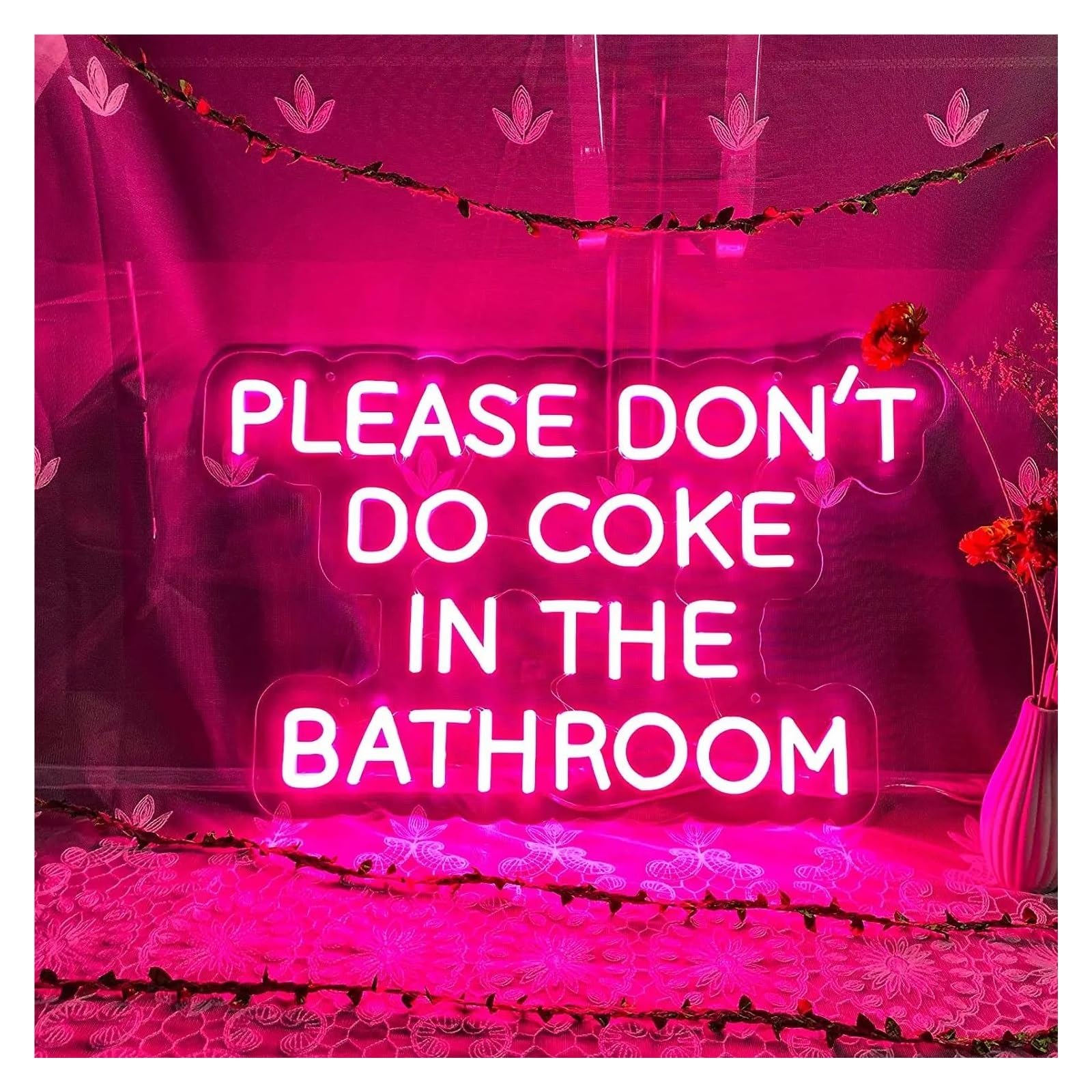 Sign Lamp Please Don't Do Coke in The Bathroom Neon Sign for Bathroom Wall Decor LED 55X35cm(Pink)