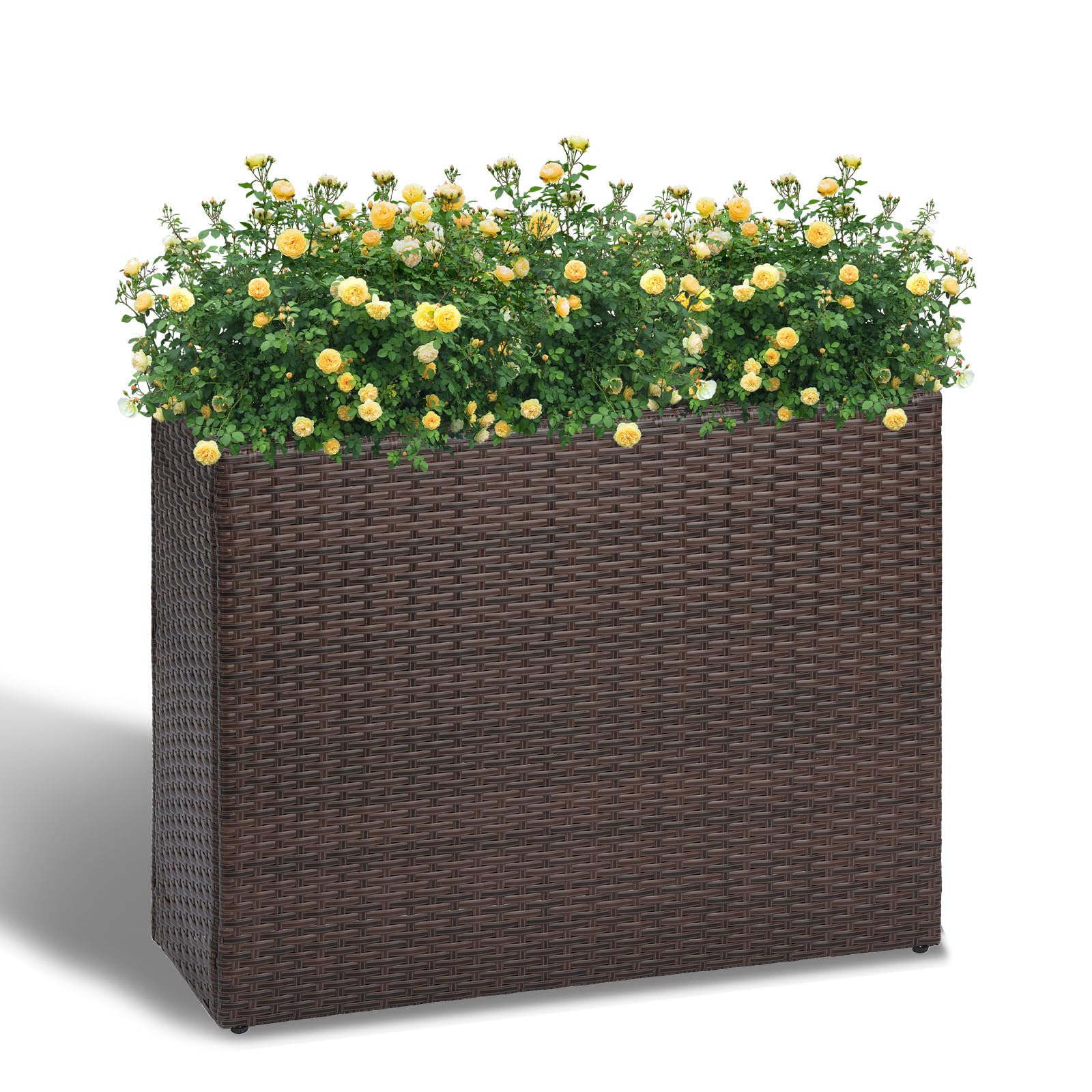 lewis&wayne large rectangular block planter box handmade wicker tall planters for outdoor plants with removable liners modern planter for indoor outdoor patio deck - brown, 32''x11''x24''
