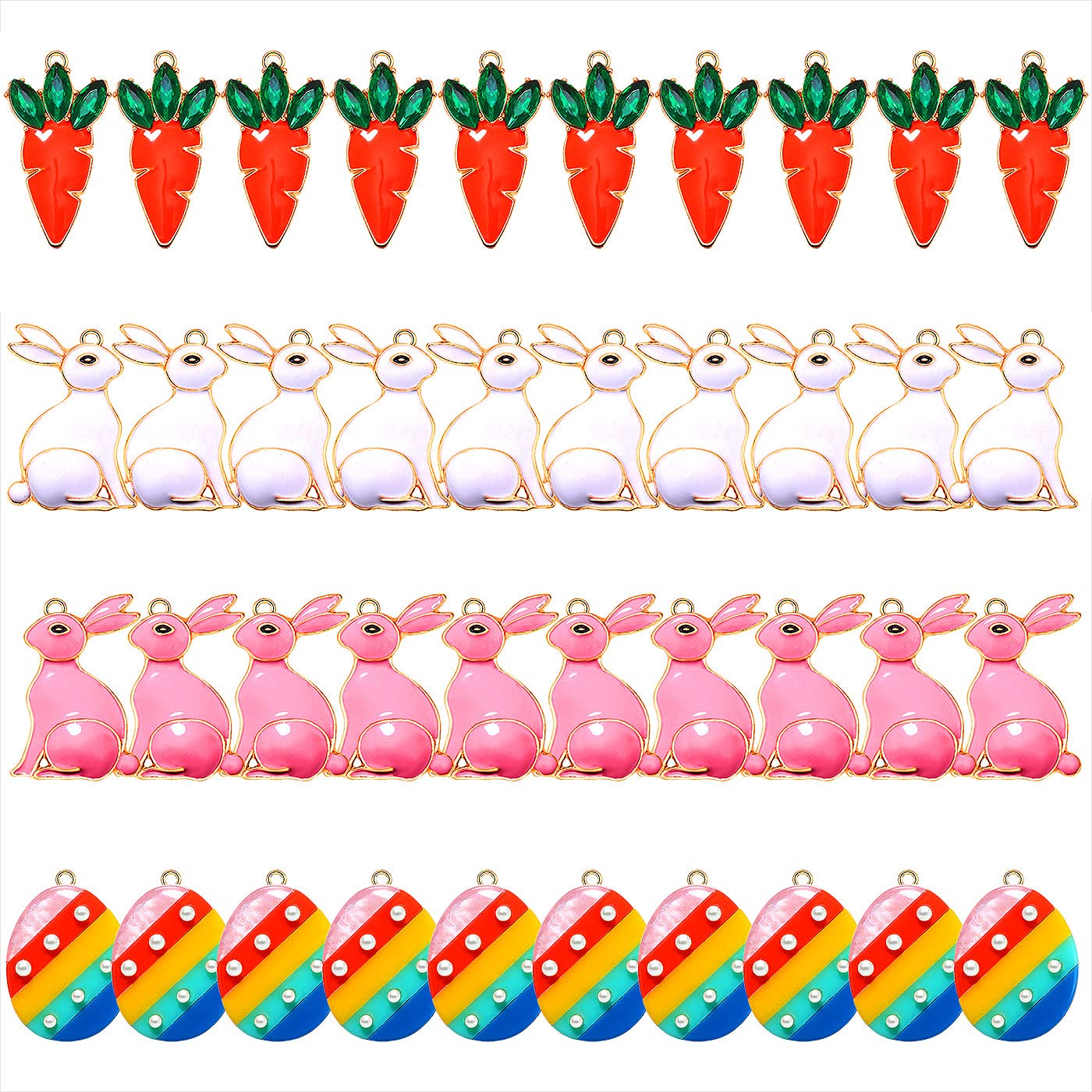 40PCS Easter Charms Enamel Bunny Carrot Egg Pendant Charms for Jewelry Making Cute Meatl Animal Rabbit Charms for Necklace Bracelet Earring Making DIY Crafts