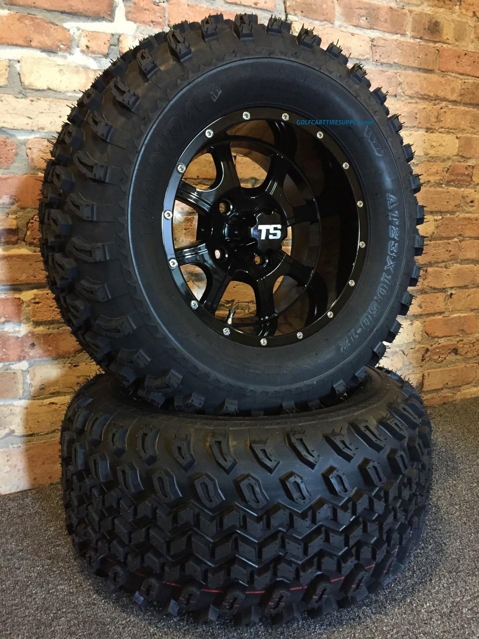 12" STALKER Black Aluminum Wheel and 23" All Terrain Golf Cart Tires Combo - Set of 4
