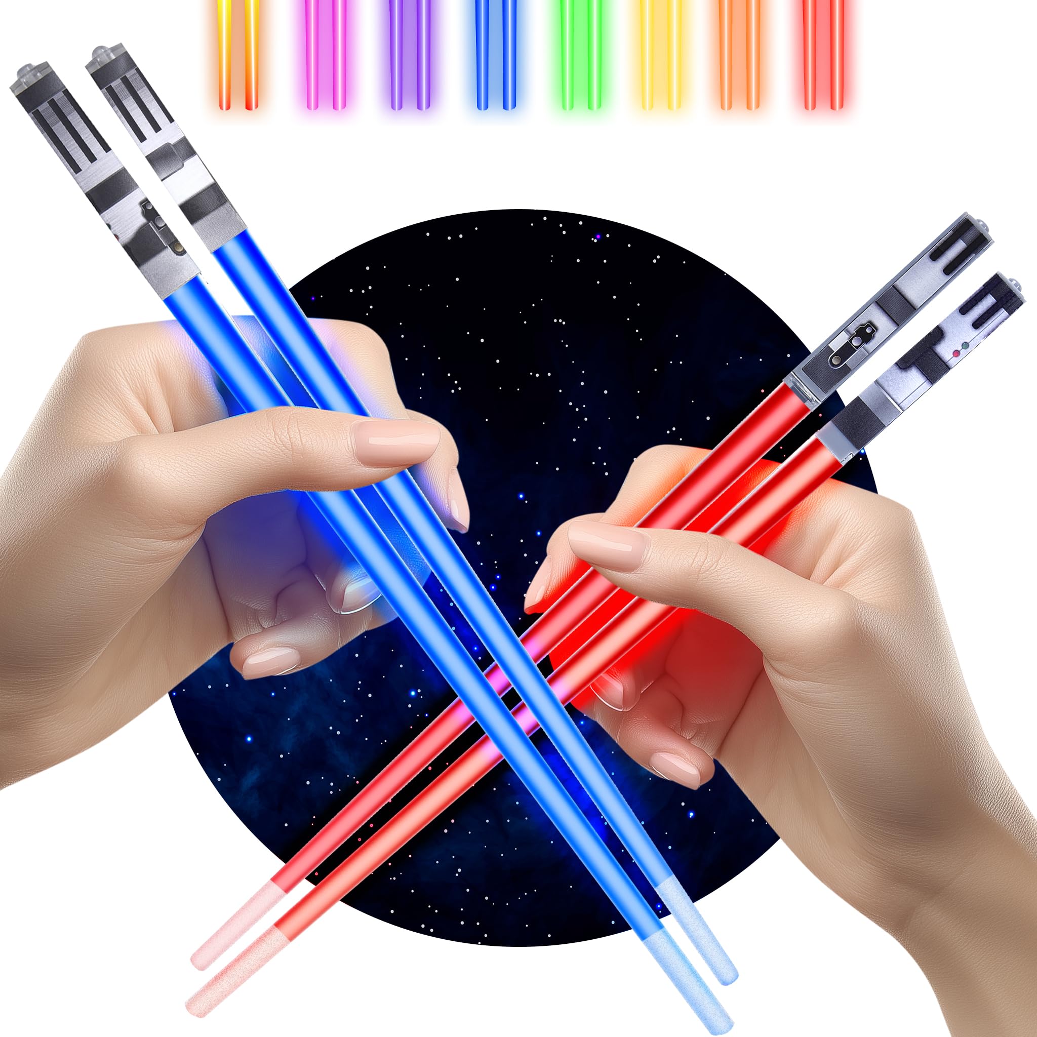 ChopSabers Lightsaber Chopsticks Light Up - Star Wars Mini Light Saber, Fun Chop, Cool LED Chopsticks, 2 Pairs, Blue Red (Frosted Tips)