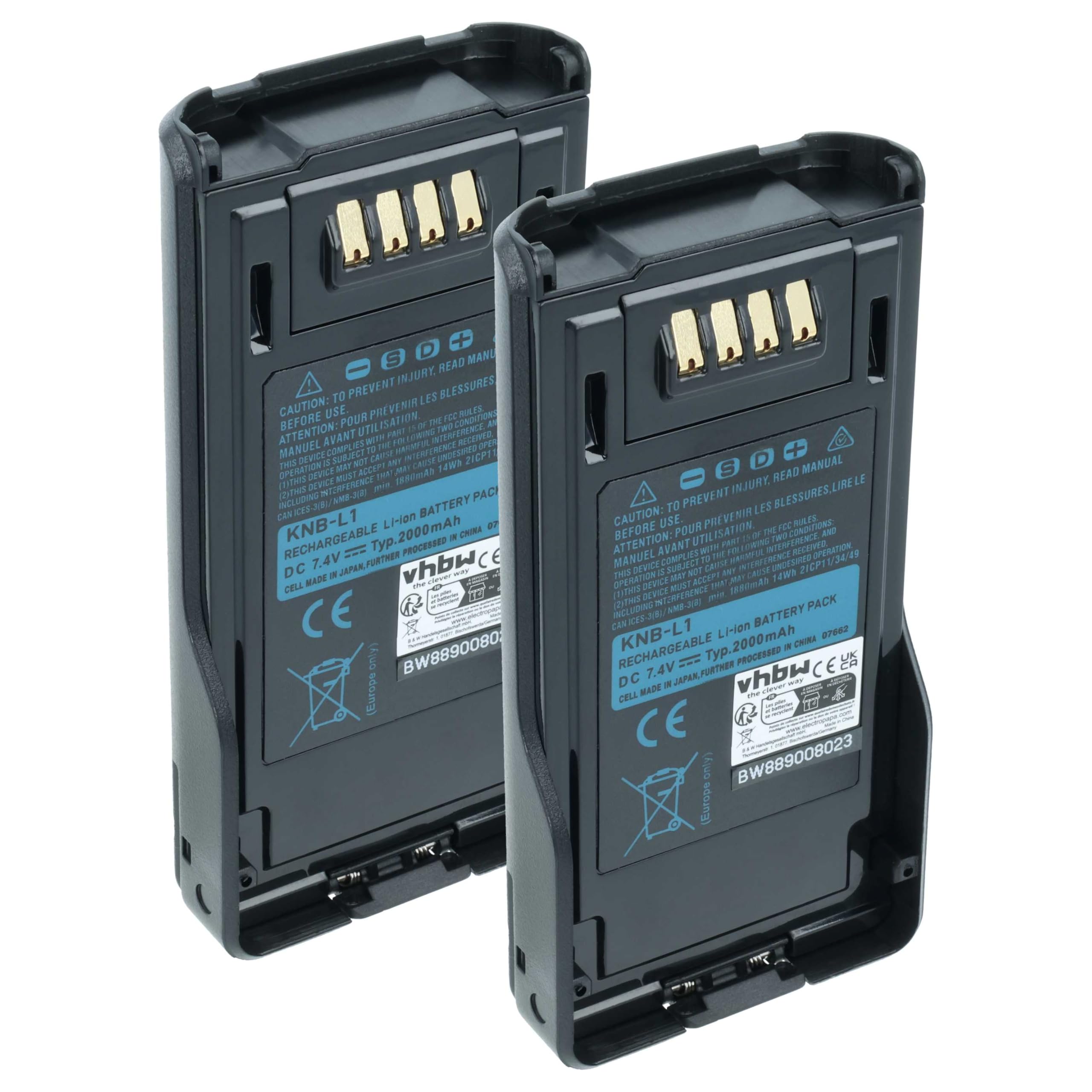 vhbw 2 x akumulator zamienny do Kenwood KNB-L2M, KNB-L2, KNB-L1, KNB-LS5, KNB-L3M, KNB-LS6, KNB-L3 do radiotelefonu, Walkie Talkie (2000 mAh, 7,4 V, Li-Ion)