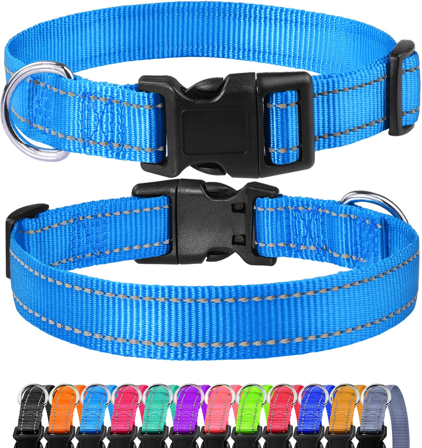FunTags Reflective Dog Collar, Sturdy Nylon Collars for Small Girl and Boy Dogs, Adjustable Dog Collar with Quick Release Buckle, SkyBlue