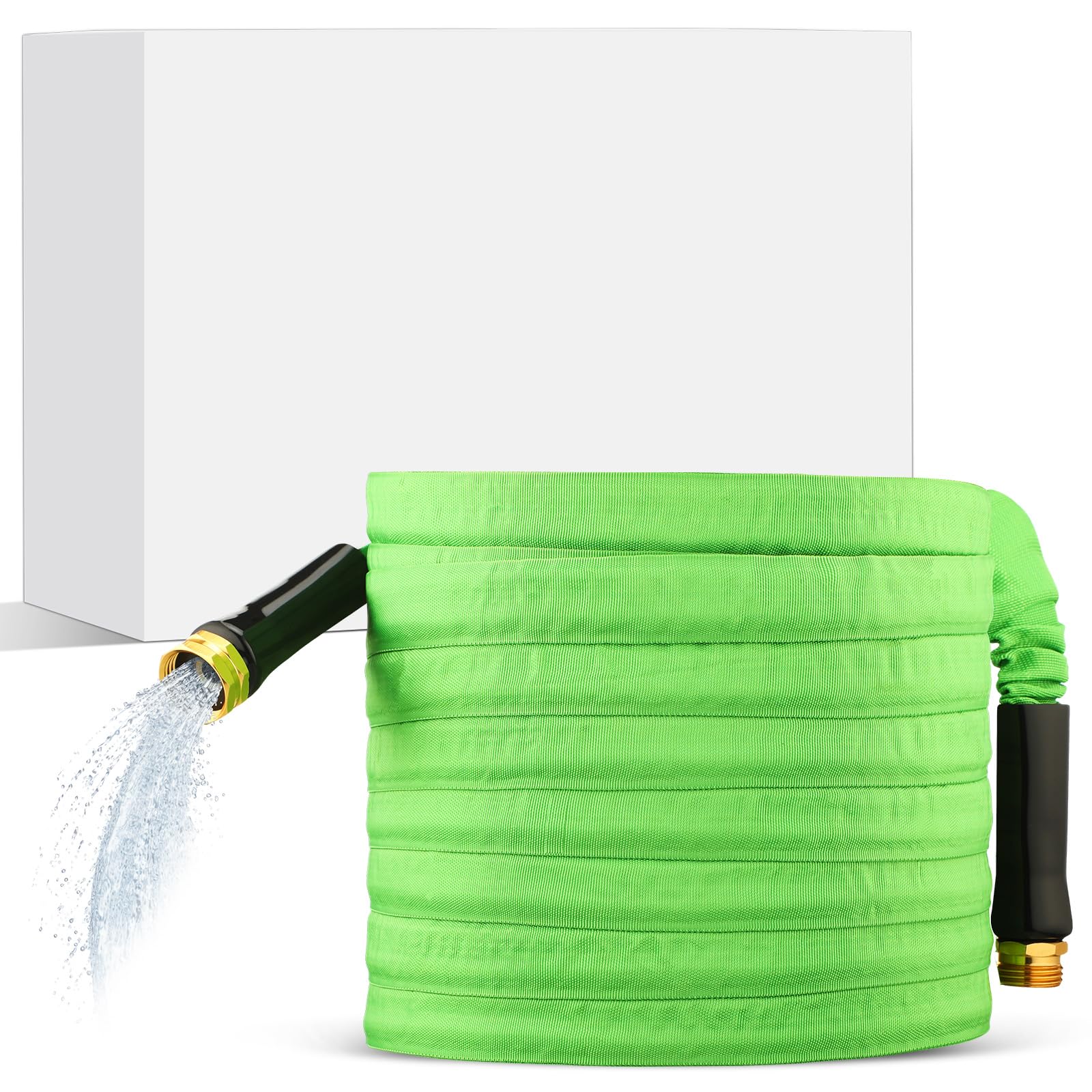 50 Feet Garden Hose Water Hose 5/8 In Lightweight with 3/4 GHT Metal Adapters Garden Flat Hose Green Kink Free Flexible Easy to Install Long Hose for Watering Yard Irrigation Car Wash