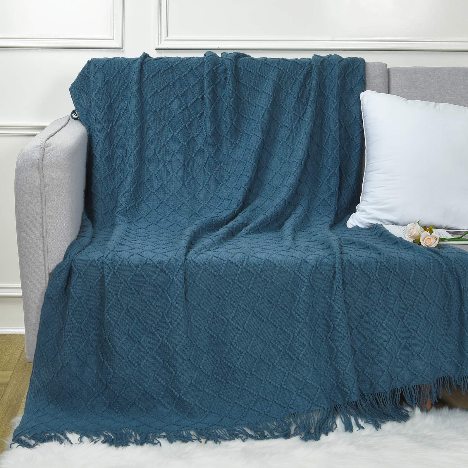 Knitted Woven Throw Blanket, Tassel Fringe Soft Bed Blanket, Cozy Comfy Blanket for Couch Sofa Chair Living Bed Room, All ...