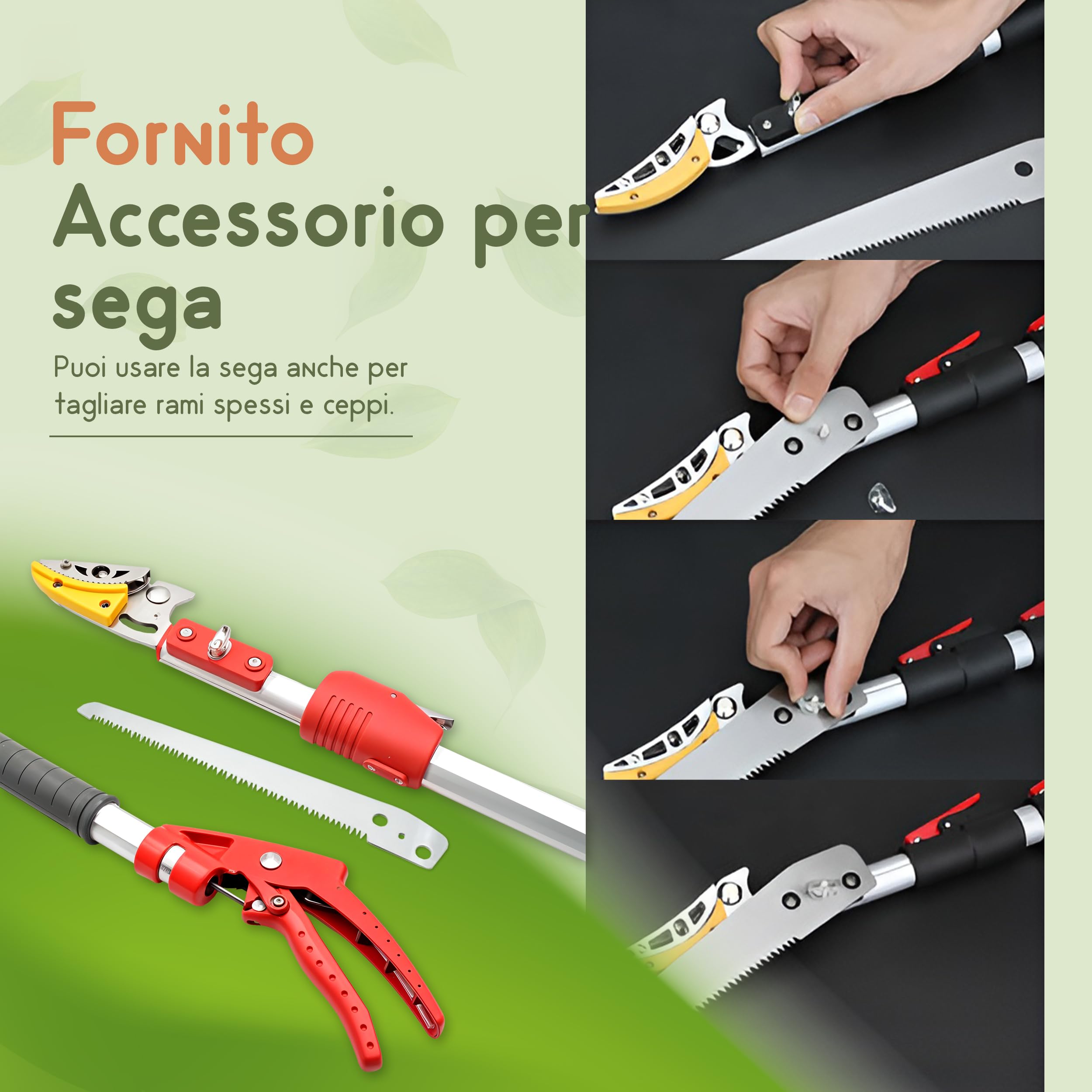Cesoie Telescopiche da 130 a 220 cm, Telescopica Troncarami con Impugnatura Ergonomia, svettatoio telescopico con Cesoie per Potatura Bypass, Forbice Potatura con Manico Lungo